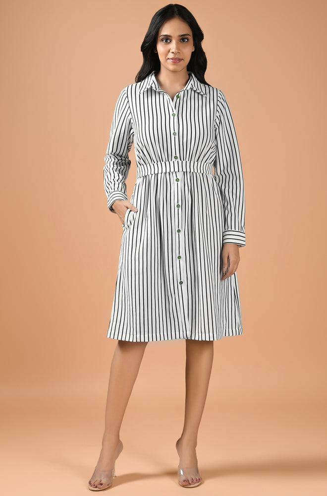 Streamline Stripe Shirt Dress