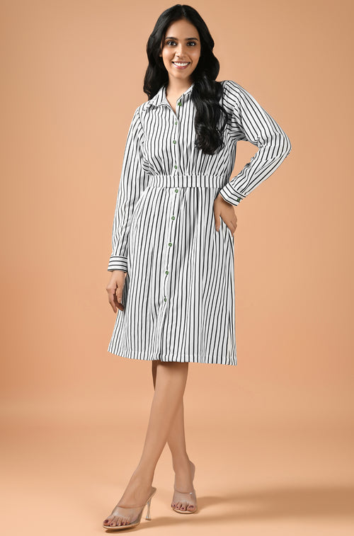 Streamline Stripe Shirt Dress