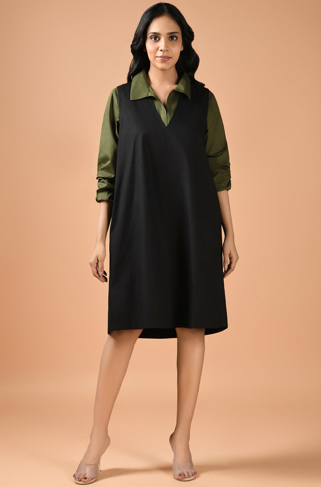 Olive Edge Pinafore Dress