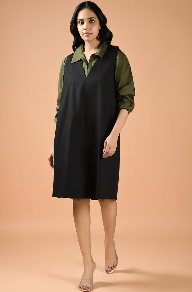 Olive Edge Pinafore Dress