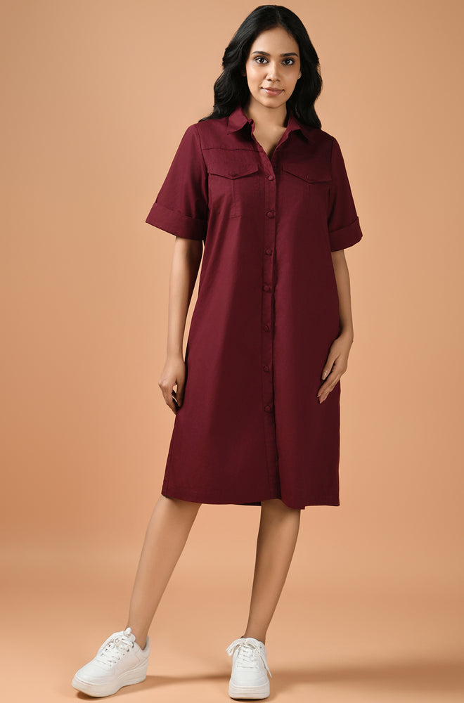 Burgundy Breeze Shirt Dress