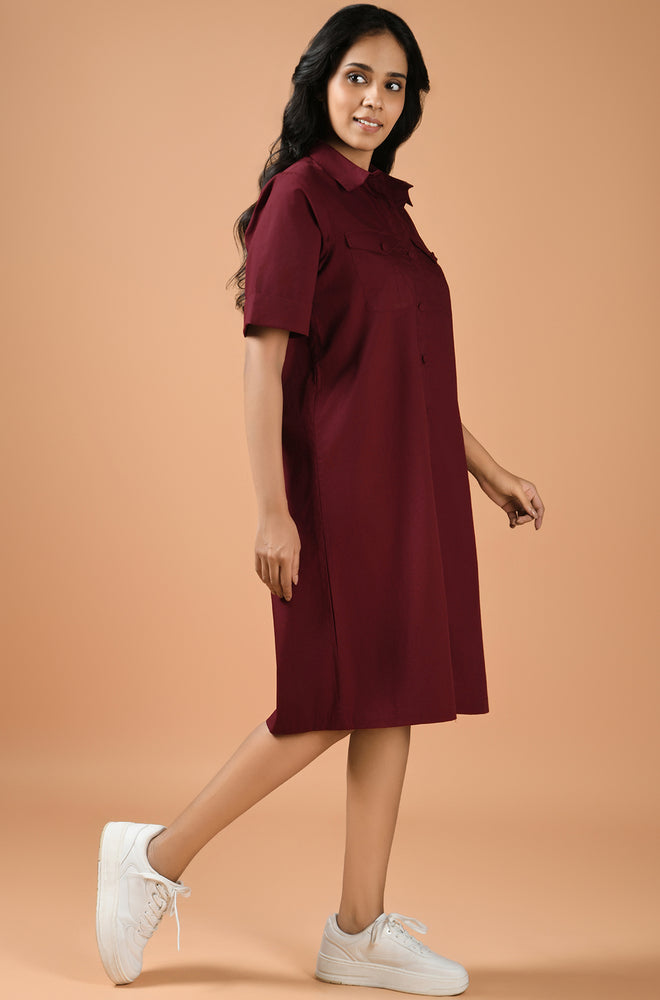 Burgundy Breeze Shirt Dress