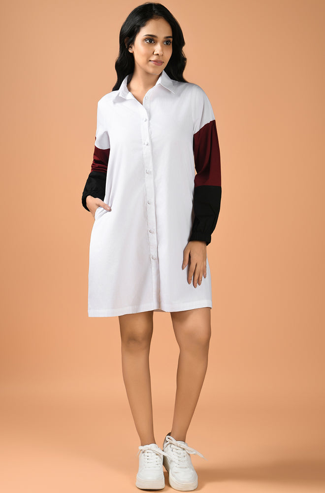 Chic Contrast Mini Shirt Dress