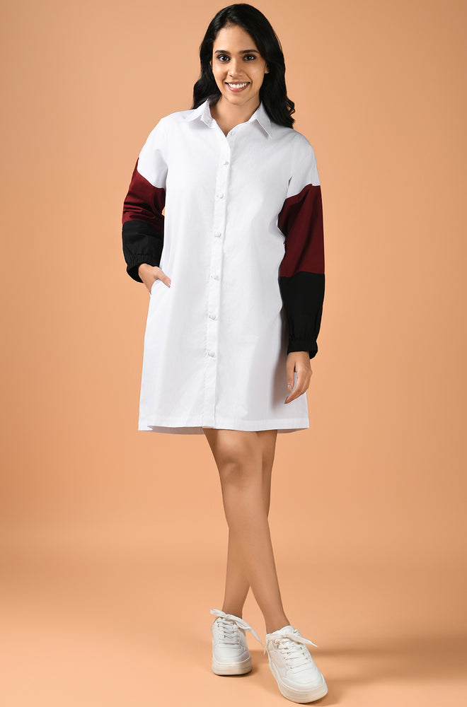 Chic Contrast Mini Shirt Dress