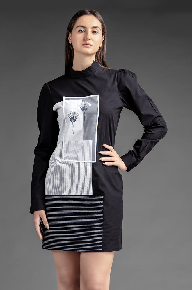 Handpainted Shift  Dress - Black