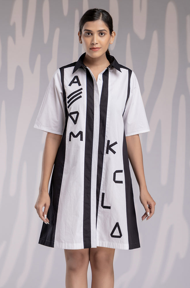 Alphabetic Shirt Dress - White