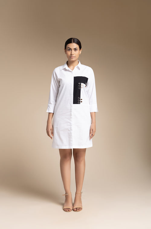Mirror Shirt Dress - White