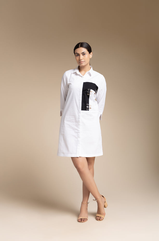 Mirror Shirt Dress - White