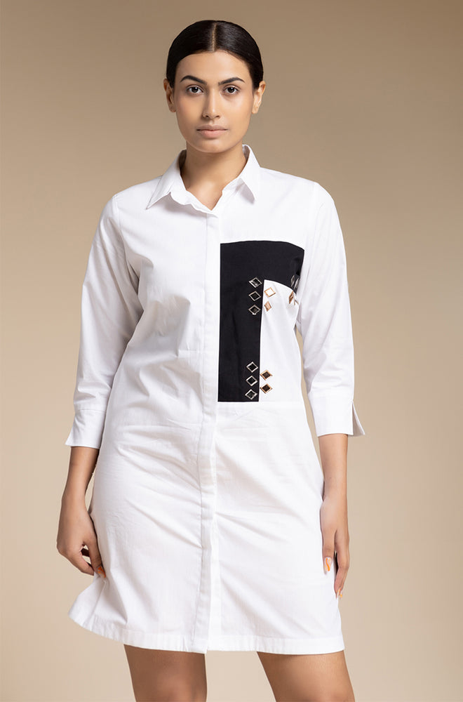 Mirror Shirt Dress - White