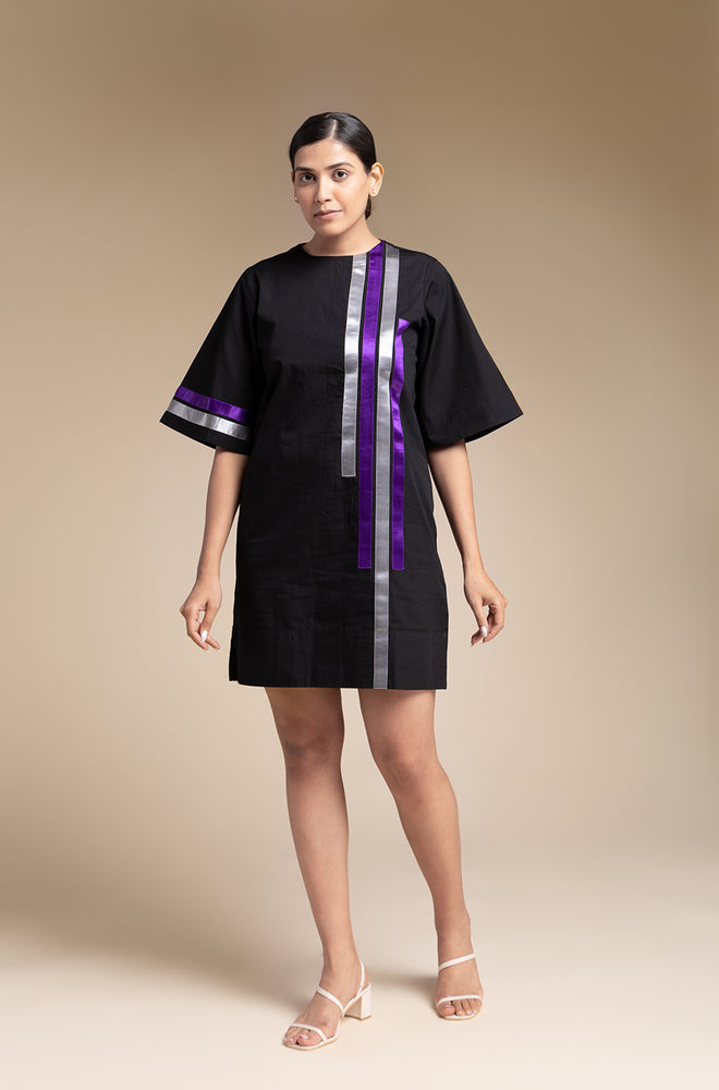 Satin Detailed Shift Dress - Black