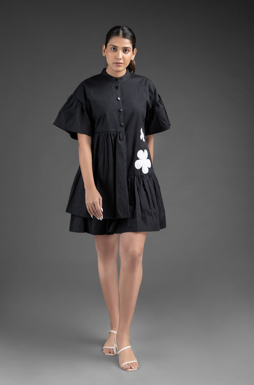 Gathers Shirt Dress - Black