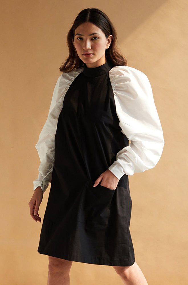 Muttonleg Sleeve Dress - Black & White