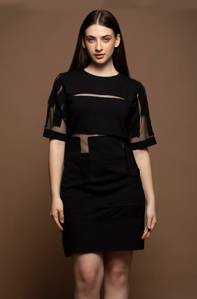 Knitted Dress With Patterned Design - Black