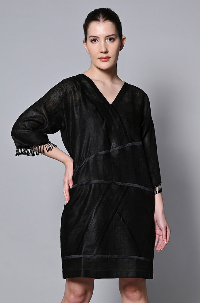 Black Viscose Silk Fusion Festive Dress