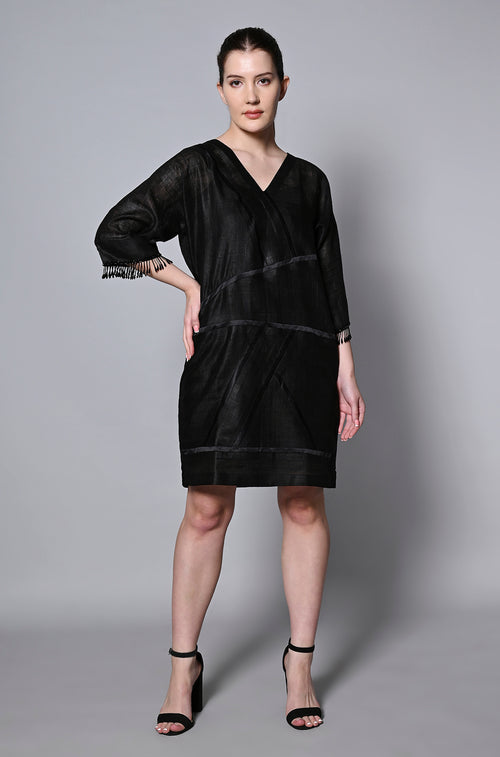 Black Viscose Silk Fusion Festive Dress