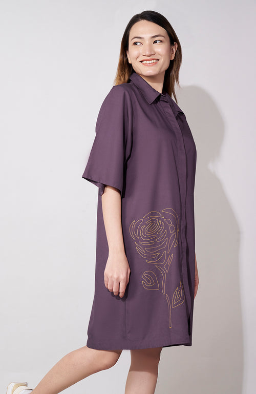 Purple Thread Embroidered Shirt Dress