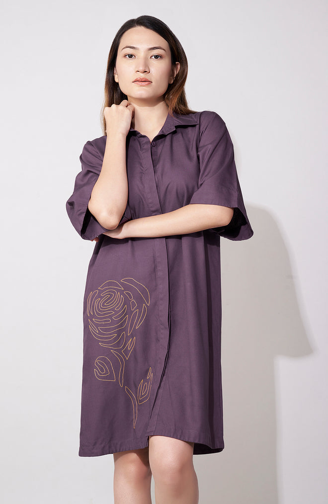 Purple Thread Embroidered Shirt Dress