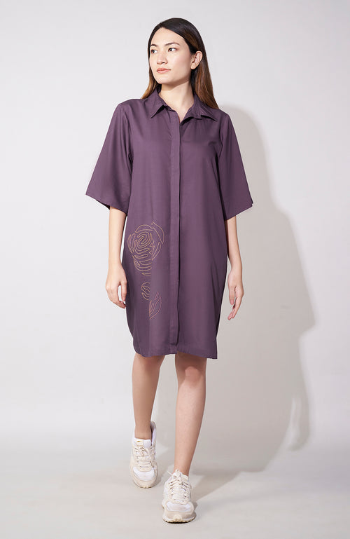 Purple Thread Embroidered Shirt Dress