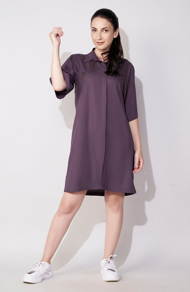 Royal Purple Metal Accent Shirt Dress