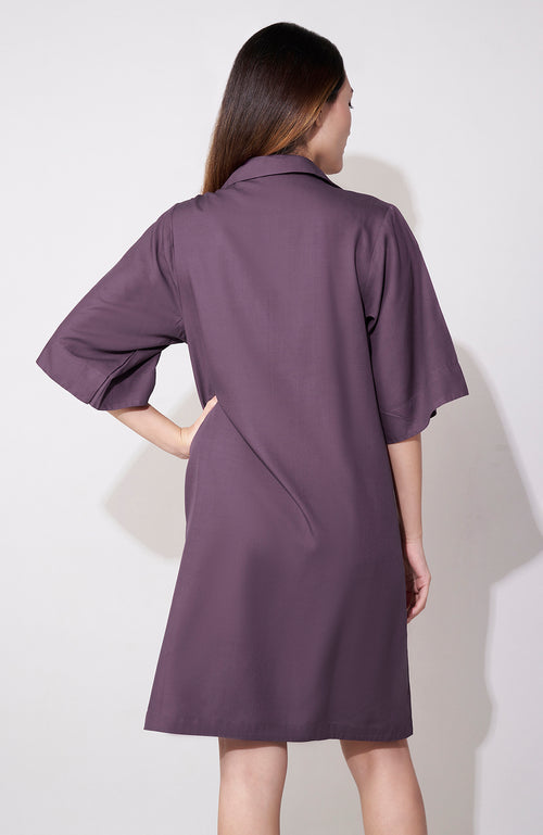 Plum Leather Accent Shirt Dress