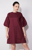 Maroon Balloon Sleeve Pocket Dress