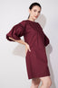 Maroon Balloon Sleeve Pocket Dress