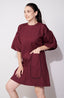 Maroon Balloon Sleeve Pocket Dress