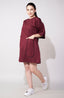 Maroon Balloon Sleeve Pocket Dress