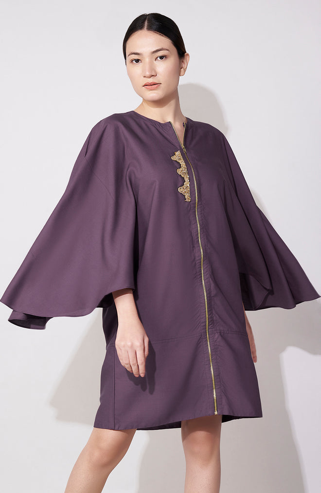 Stone Embroidered Batwing Sleeve Mini Dress