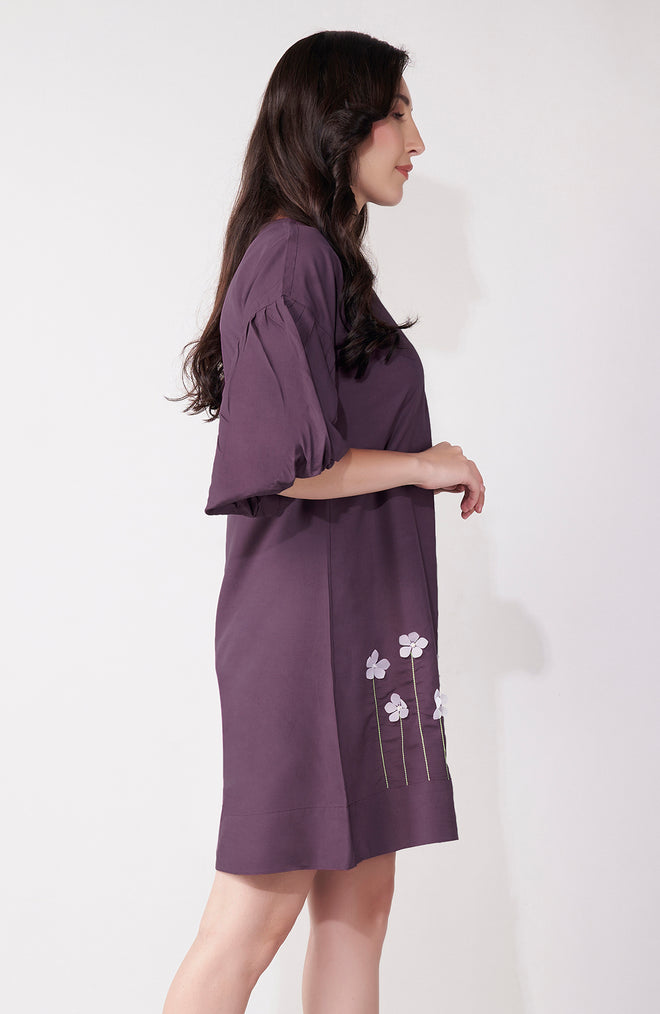 Purple Organza Flower Mini Dress