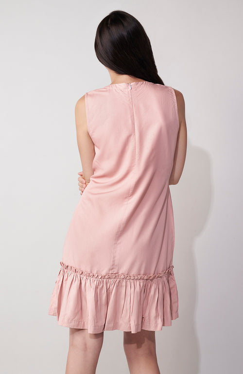 Pink Organza Ruffle Mini Dress