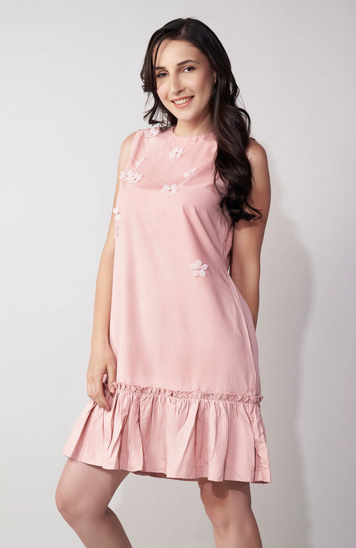 Pink Organza Ruffle Mini Dress