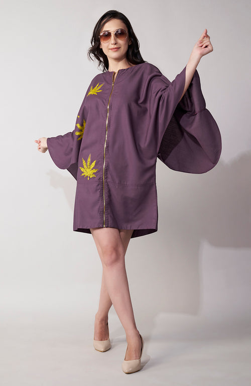 Purple Hand-Painted Batwing Sleeve Mini Dress