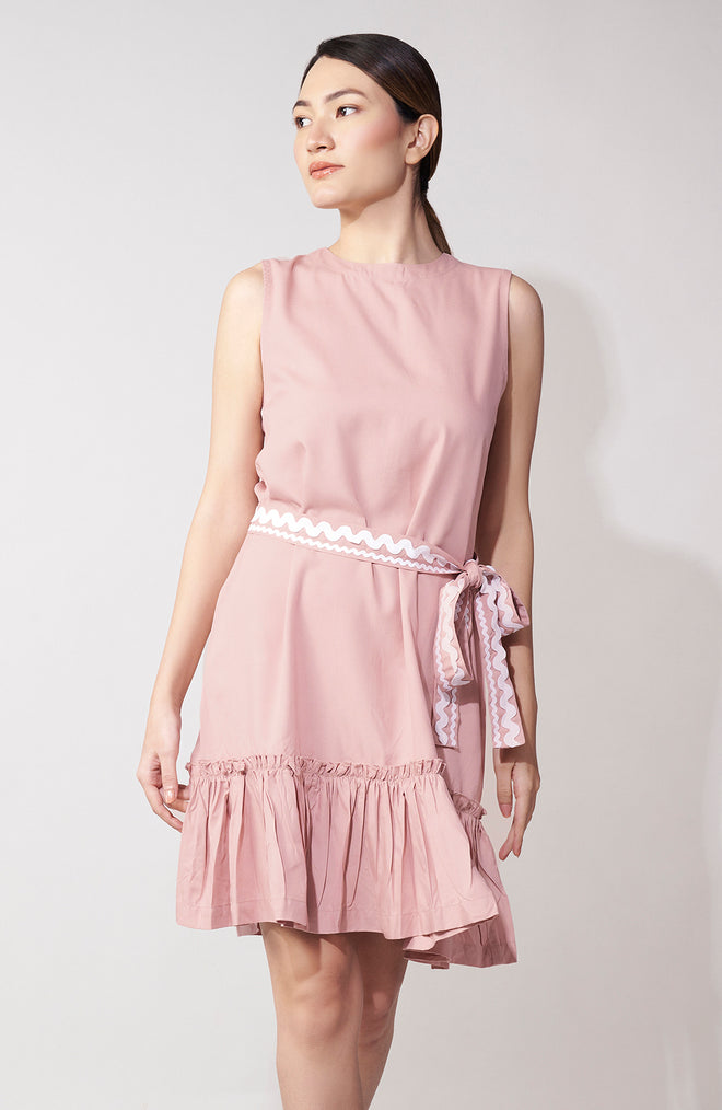 Pink Laced Belt Mini Dress