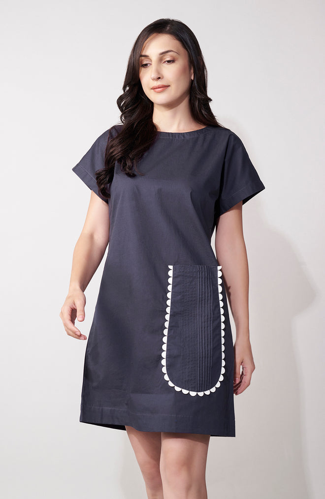 Grey Textured Pocket Mini Dress