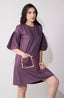 Purple Satin Highlight Balloon Sleeve Mini Dress