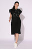 Classic Knee-Length Black Dress with Flowers Details