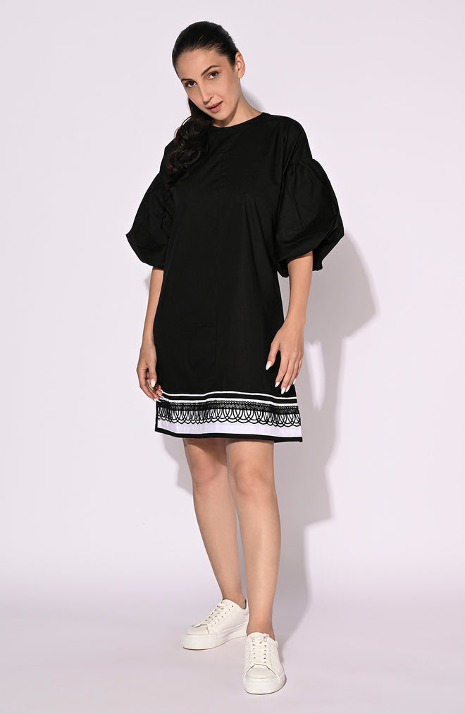 Black Lace Balloon Sleeve Dress