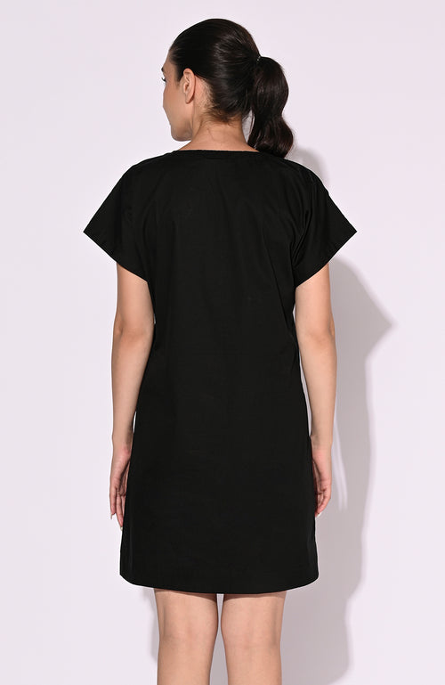 Black Tic-Tac-Toe Thread Detailed Dress