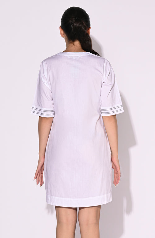 White Patchwork Short Dress