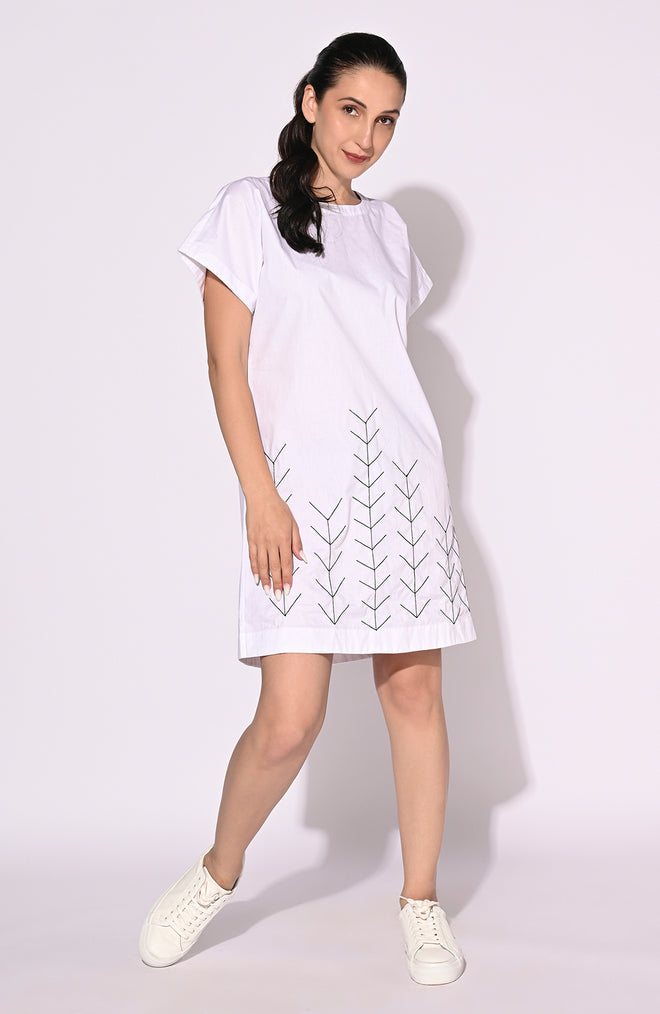 White Thread Accent Short Dress