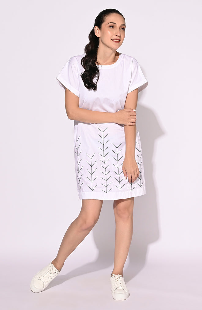 White Thread Accent Short Dress