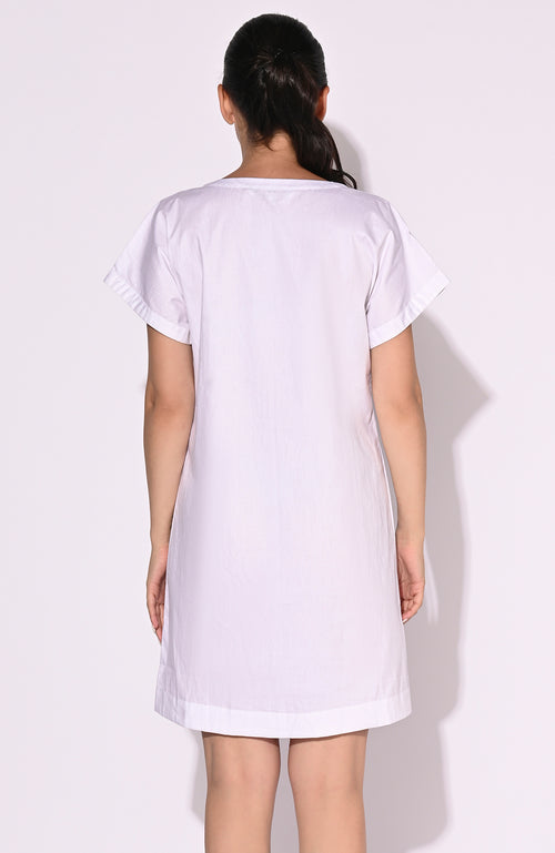 White Thread Accent Short Dress