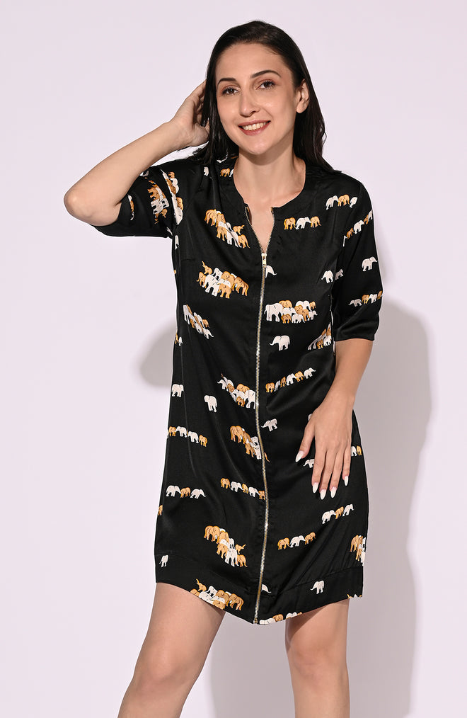 Black Short Print Dress