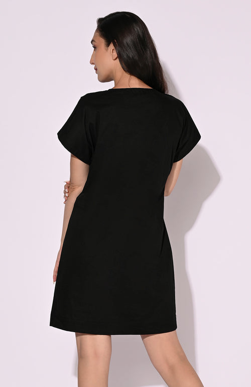 Black Lace Detail Mini Dress
