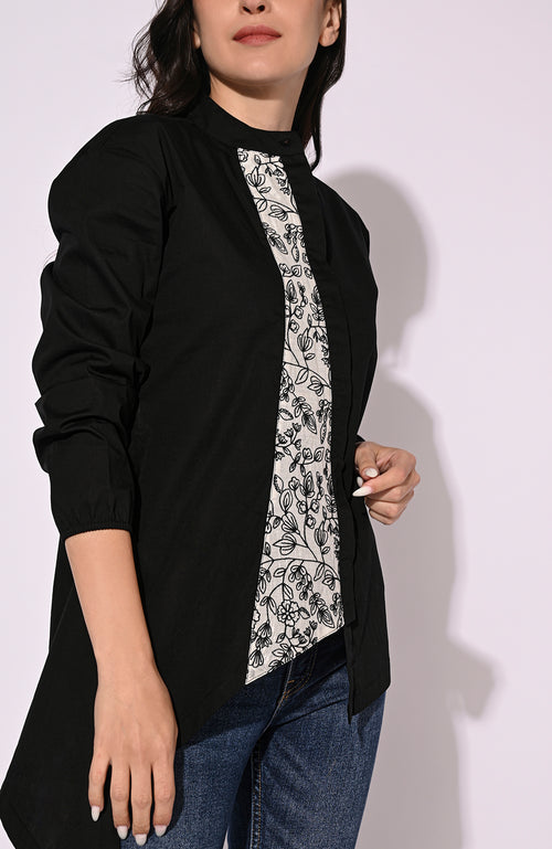 Black Embroidered Cotton Shirt