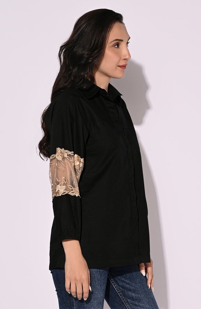 Black Lace Highlight Cotton Shirt