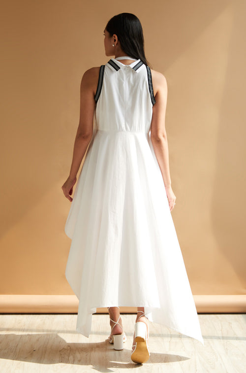 Asymmetric Dress Set - White