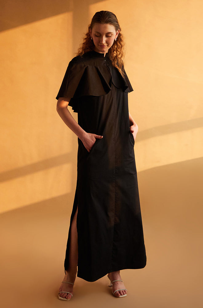 Ruffle Midi Dress  - Black